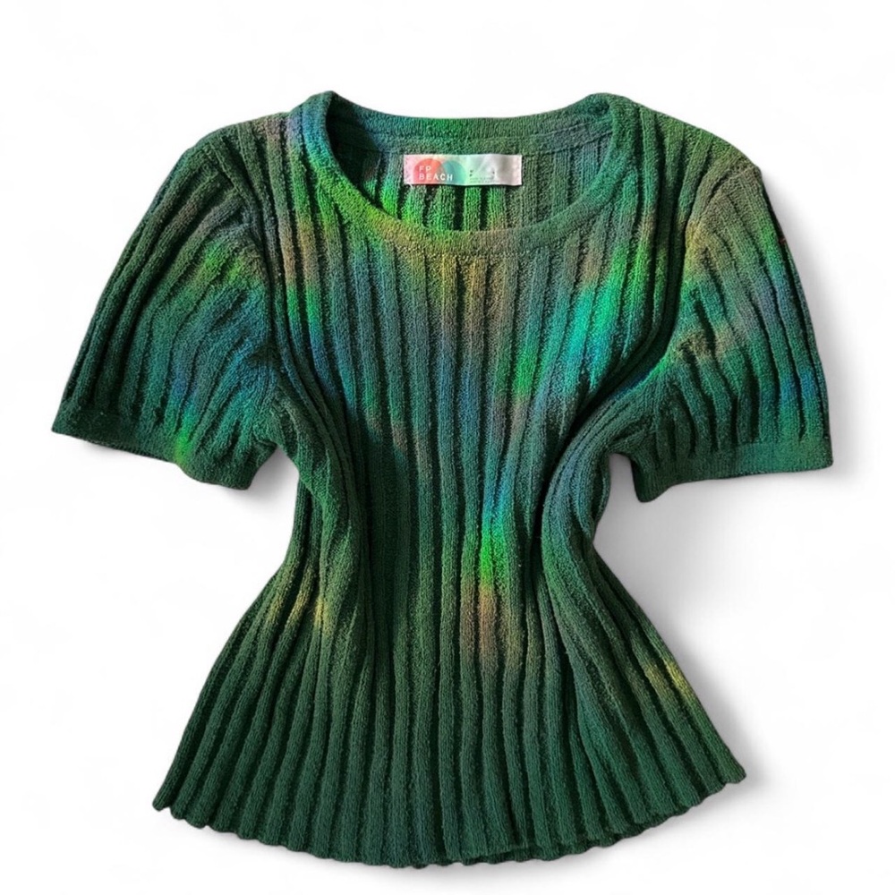 Green Free People Ribbed Short Sleeve Sweater Size S